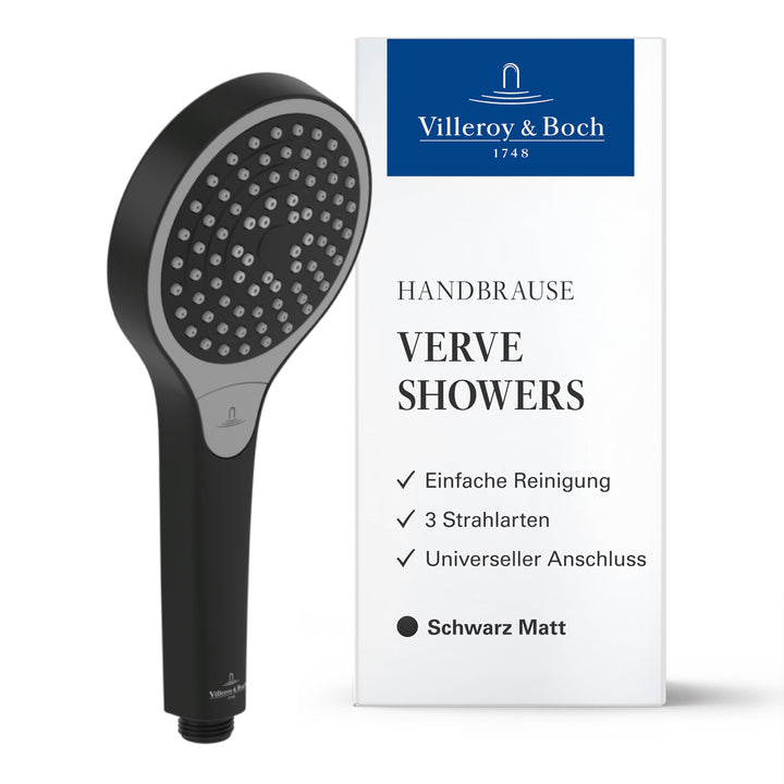 Villeroy & Boch Verve Showers Duschkopf, Handbrause mit 3 Strahlarten auf Knopfdruck wechselbar, Eas