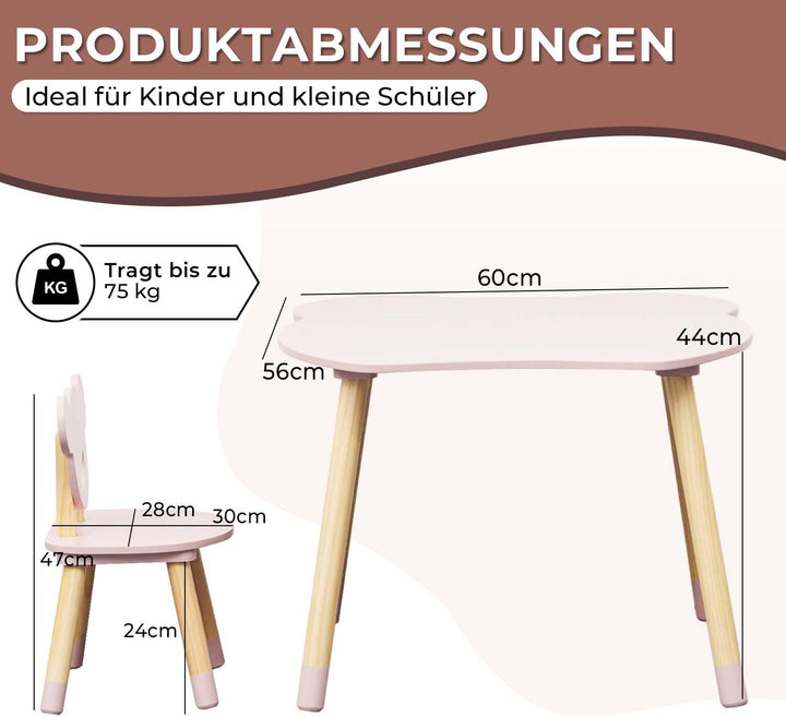 Rebecca Mobili Tisch und 2 Stühle für Kinder, Tischset mit Stühlen, Rosa Braun, MDF Kiefer, für Kind