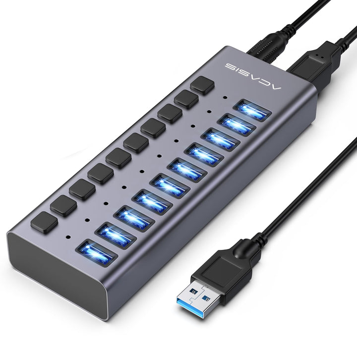 ACASIS Powered USB Hub,10 Ports USB 3.1 Hub mit 10Gbps Data Speed, Individuellen On/Off Schalter, 12