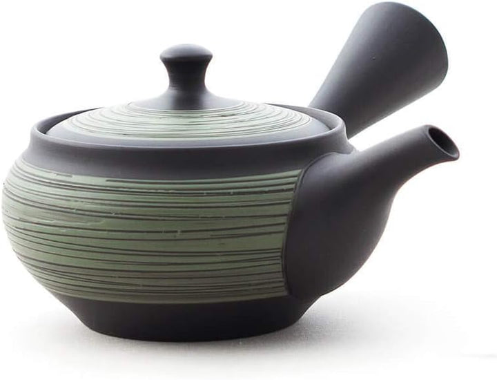 Original japanische Teekanne, Kyusu, mit 5 Becher: Nichiyobi. Integriertes Tee-Sieb aus Edelstahl. E