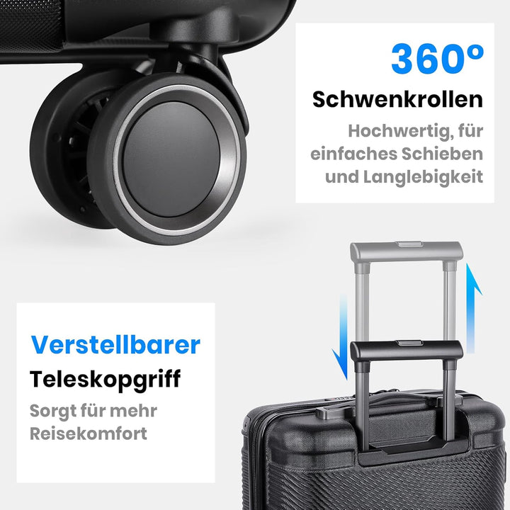 Handgepäck Koffer, Trolley Reisekoffer mit Verstellbarem Teleskopgriff, ABS-Hartschalenkoffer mit TS