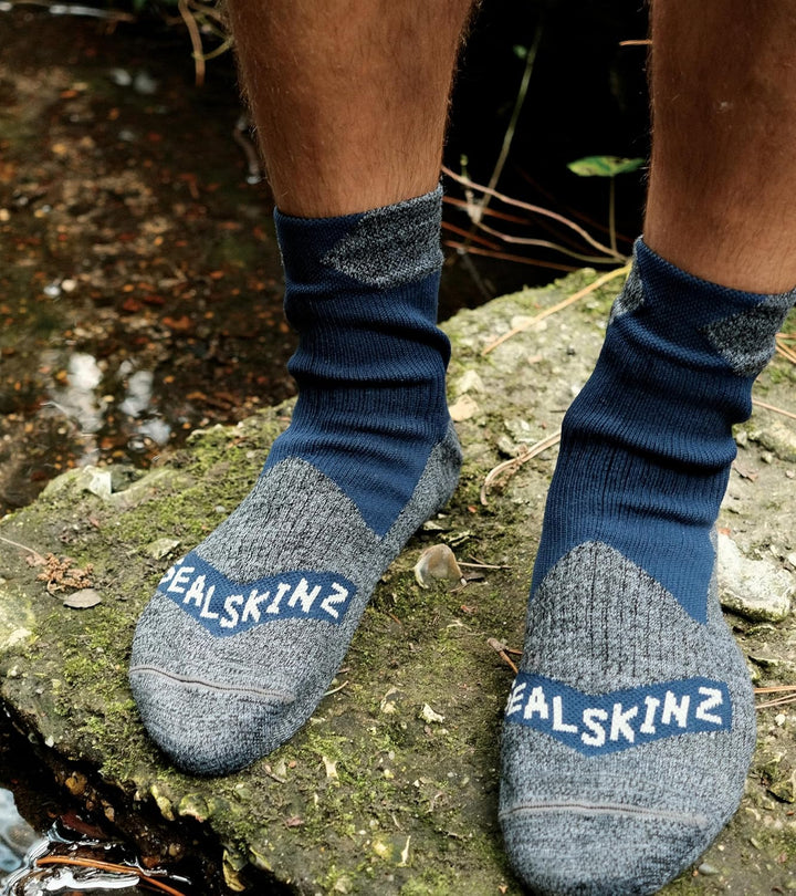 Sealskinz Unisex Allwetter Wasserdichte Socken – Knöchellang S Navy Blue/Grey Marl, S Navy Blue/Grey