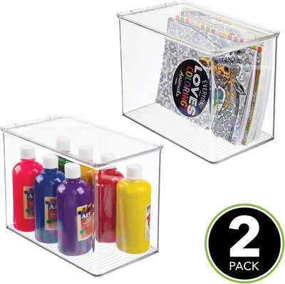 mDesign stapelbare Aufbewahrungsbox aus Kunststoff – Regalbox mit Klappdeckel für Stifte, Basteluten