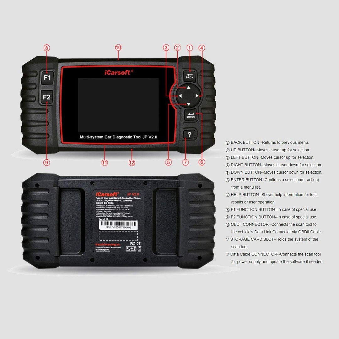 iCarsoft OBD Diagnosegerät JP V2.0 für Toyota/Lexus/Scion/Isuzu/Nissan/Infiniti/Mitsubishi/Honda(Acu