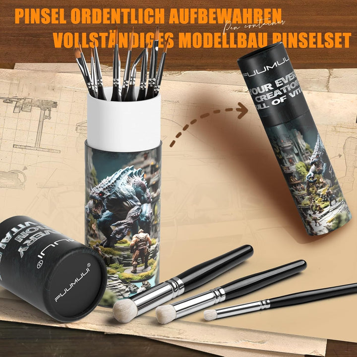 Modellbau Pinsel - 11 Premium Feine Detail Pinselset+3 Drybrush Pinsel für Acryl, Aquarell, Miniatur
