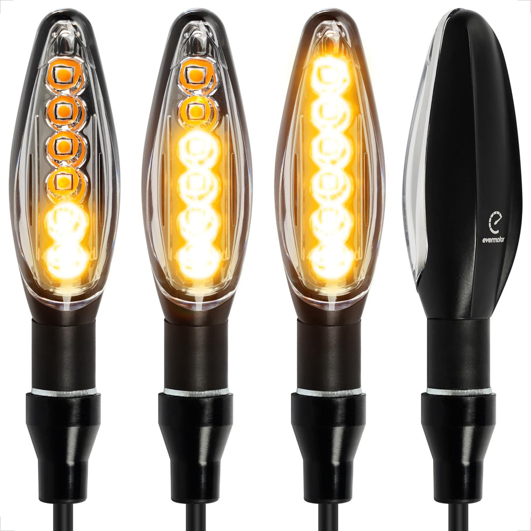evermotor Universal 12V 4 Stück E32 LED Motorrad Laufeffekt Blinker Aluminiumschale mit schöner Ober