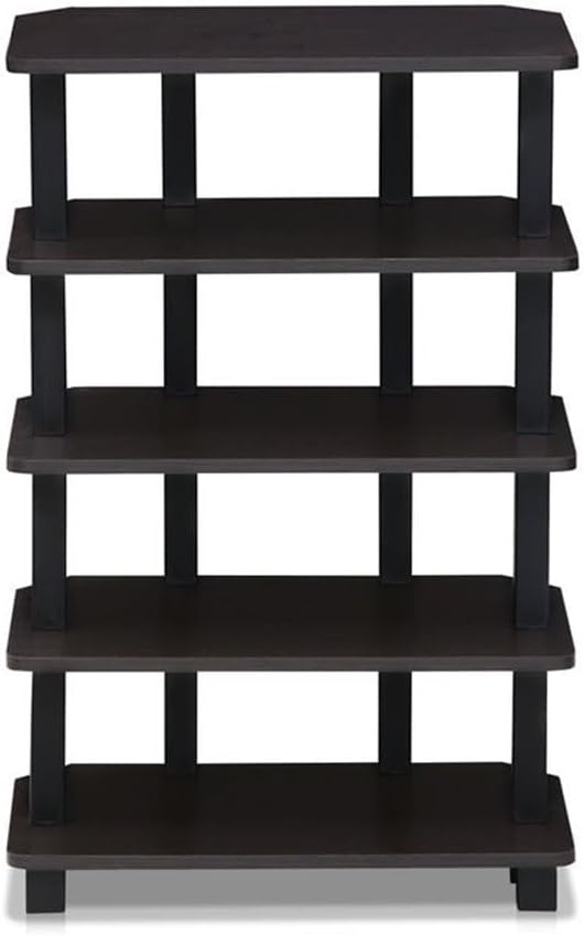 Furinno Eckregal mit 5 Ablageflächen, Espresso/Schwarz, 29.49 x 47.98 x 75 cm, Turn-N-Tube