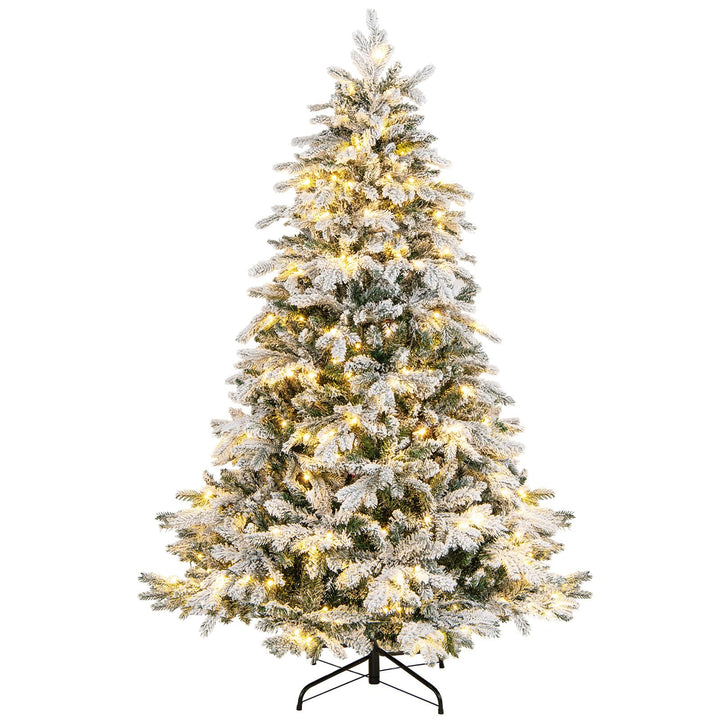 COSTWAY 180 cm Künstlicher Weihnachtsbaum mit Beleuchtung und Schnee, Tannenbaum mit 260 warmweissen
