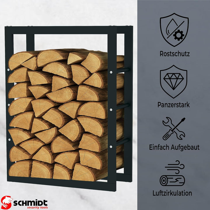 SCHMIDT security tools Kaminholzregal 60x25x80cm Stahl Schwarz Brennholzregal Holzstapelhilfe Holzun