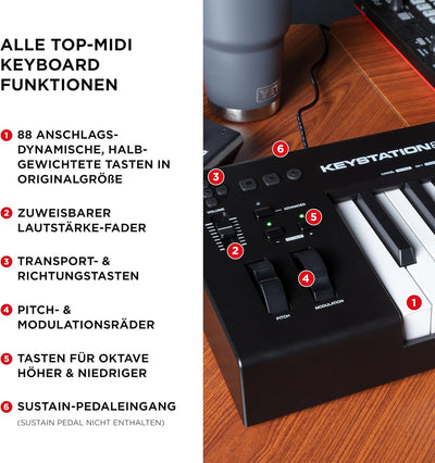 M-Audio Keystation 88 MK3 – MIDI Keyboard Controller mit 88 halbgewichteten Tasten für die Kontrolle