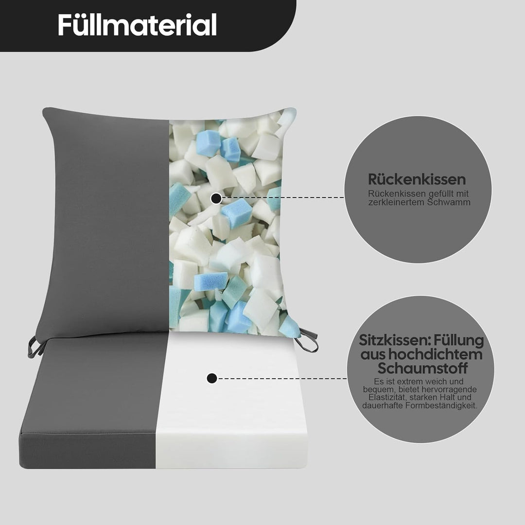Sitzkissen Outdoor mit Rückenlehne, Wasserdicht Gartenmöbel Sitzpolster mit Hochdichte Schwammfüllun