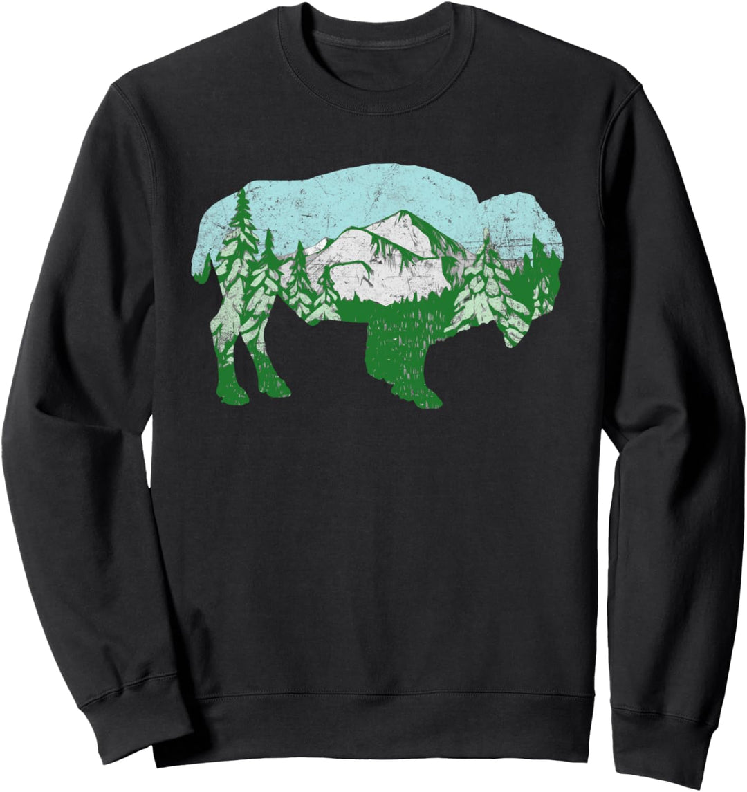 Rocky Mountains Nature Bison Design - Vintage Retro Sweatshirt