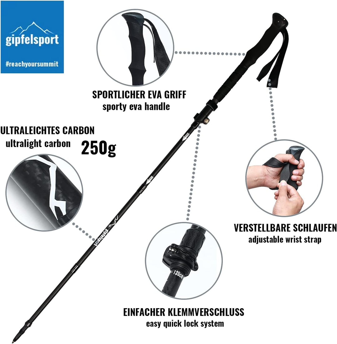 gipfelsport Faltbare Wanderstöcke I Teleskop Trekkingstöcke mit Tasche I Wanderstock, Teleskopstöcke