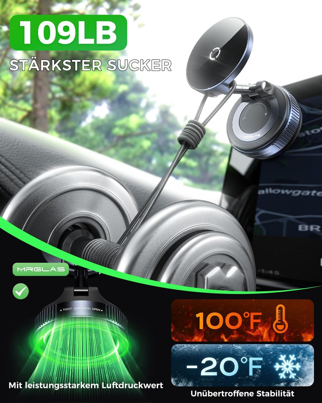 MRGLAS 15W Vakuum Magnetische Handyhalterung mit Ladefunktion,360° Verstellbarer Saugnapf Handy Halt