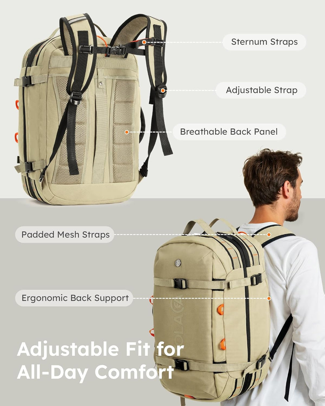 Tolaccea Reiserucksack, Handgepäck Rucksack Flugzeug, TSA-Freundlicher Laptop Rucksack 15,6 Zoll, Er