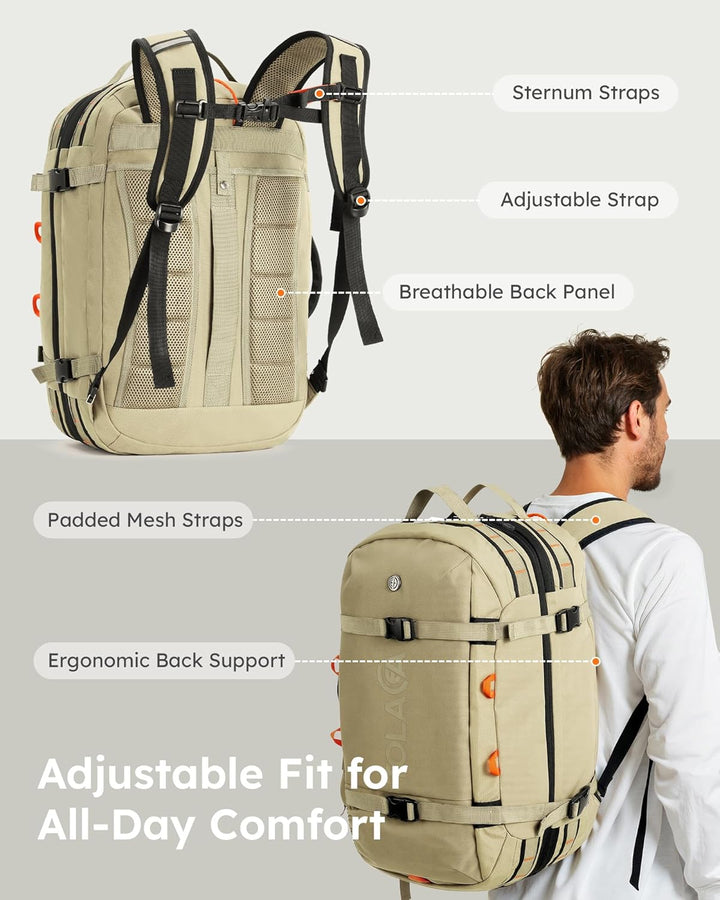 Tolaccea Reiserucksack, Handgepäck Rucksack Flugzeug, TSA-Freundlicher Laptop Rucksack 15,6 Zoll, Er