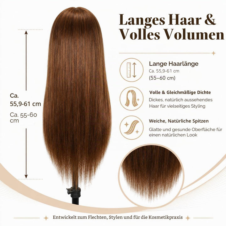 Weiblicher Mannequinkopf aus 100 % Echthaar, Styling-Kopf, Kosmetologie, Puppenkopf für Friseure, mi