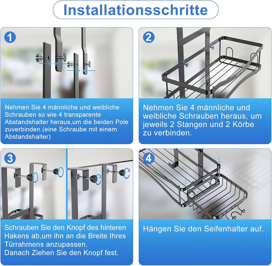 UUlioyer Duschablage zum Hängen, Duschregal zum Hängen mit Seifenschale Duschkorb ohne Bohrer für Gl