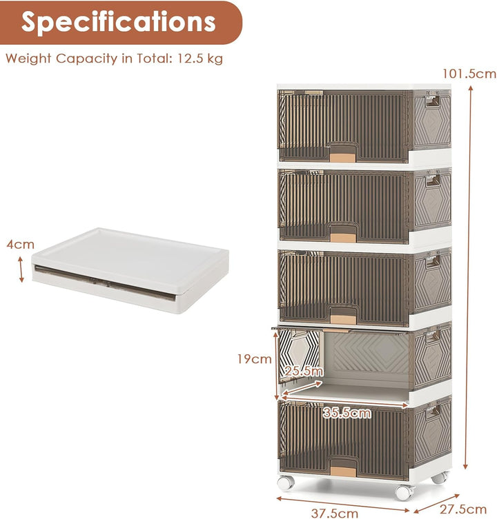 KOMFOTTEU Stapelbare Schuhboxen mit 5/6 Ebenen, Aufbewahrungsbox mit Klapptüren und feststellbaren R