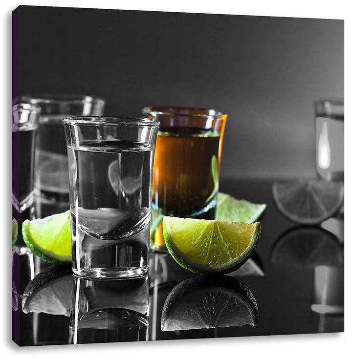 Pixxprint Tequila Shots mit Limetten als Leinwandbild Quadratisch/Grösse: 70x70 / Wandbild/Kunstdruc