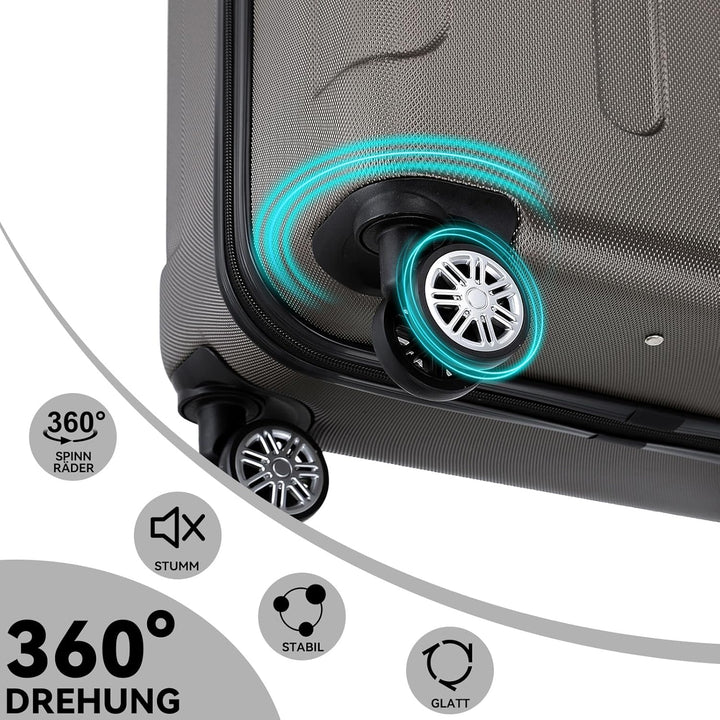 BEIBYE Hartschalen-Koffer Trolley Rollkoffer Reisekoffer Handgepäck 4 Rollen (M-L-XL-Set) (Coffee, S