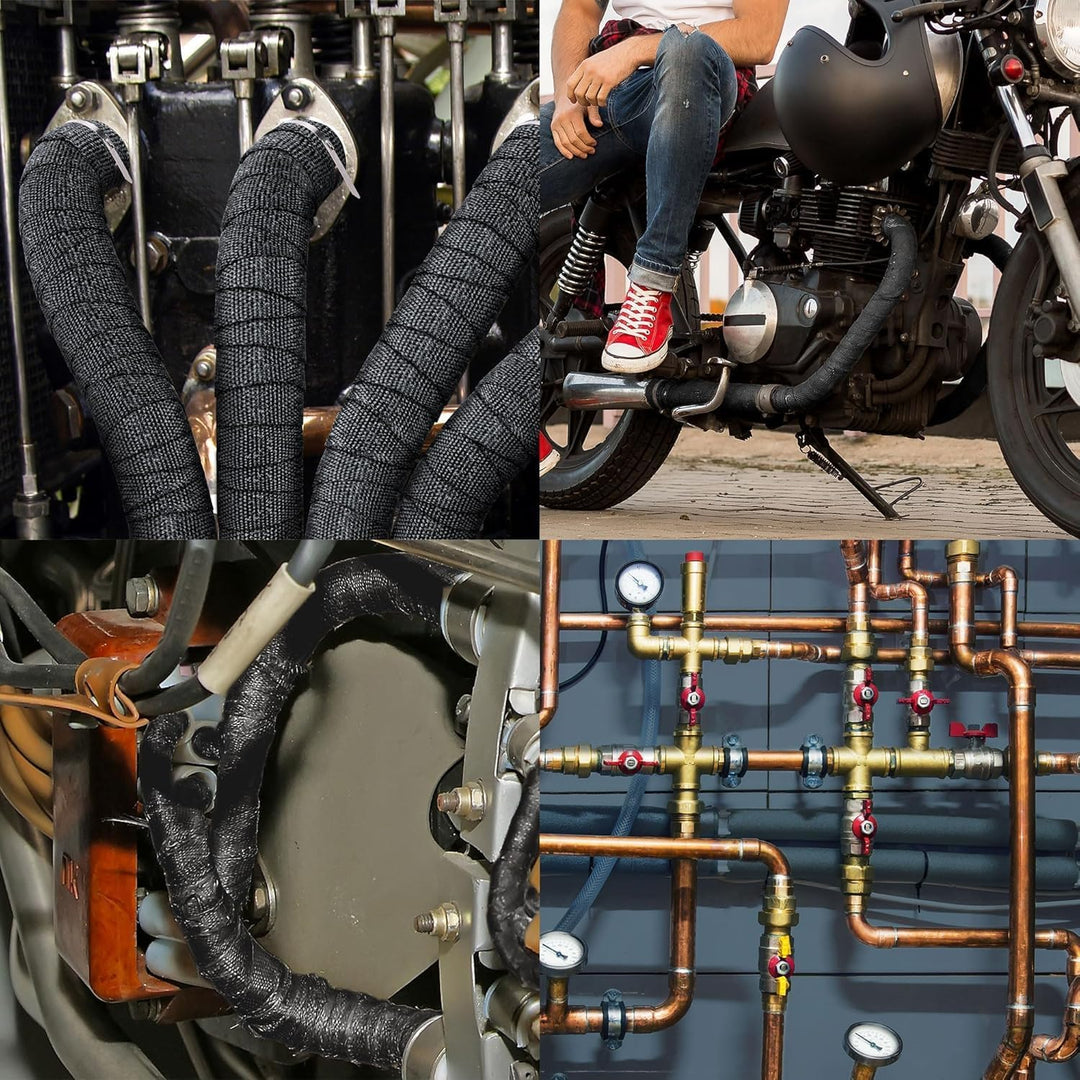 Hitzeschutzband Motorrad 15M Schwarz, Auspuff Hitzeschutzband mit 12 Stück 300x4,6 mm Deecam Kabelbi