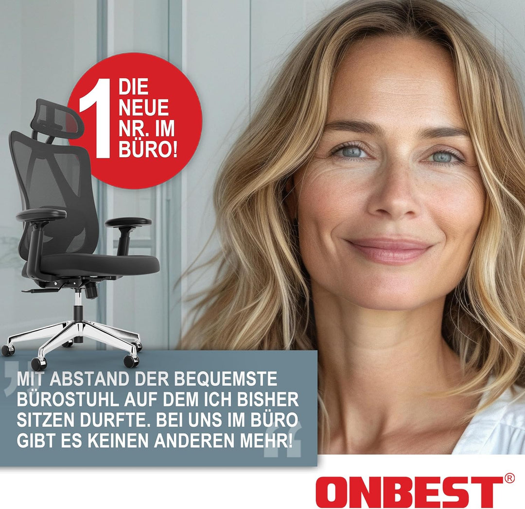 Onbest ergonomischer Premium Bürostuhl – individuell ergonomisch verstellbare Lordosenstütze, Kopfst