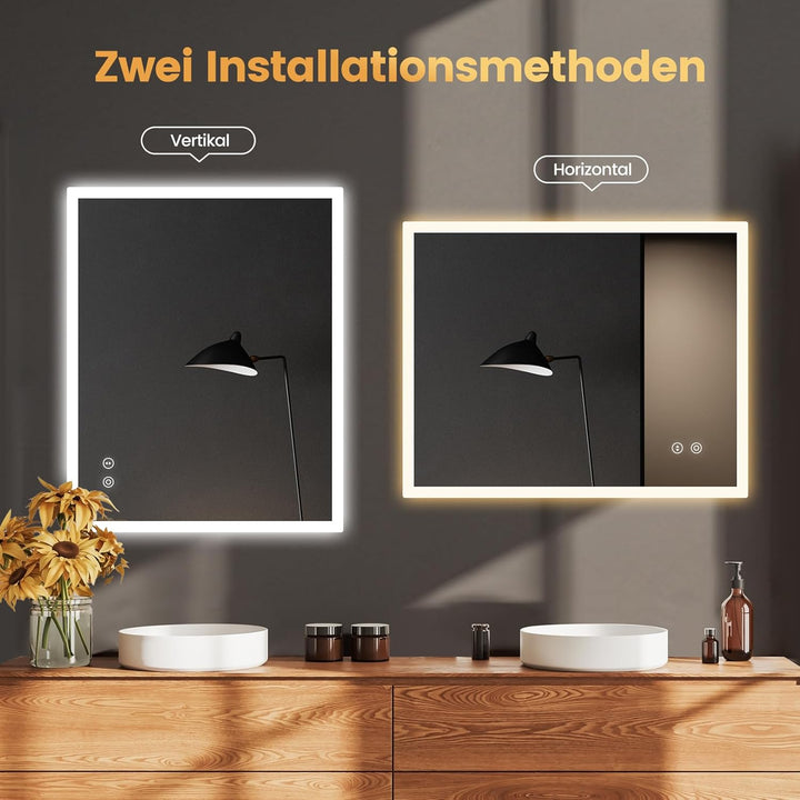 YOLEO Badspiegel mit Beleuchtung 100x80cm, Badezimmerspiegel LED mit Steckdose, Wandspiegel mit Touc