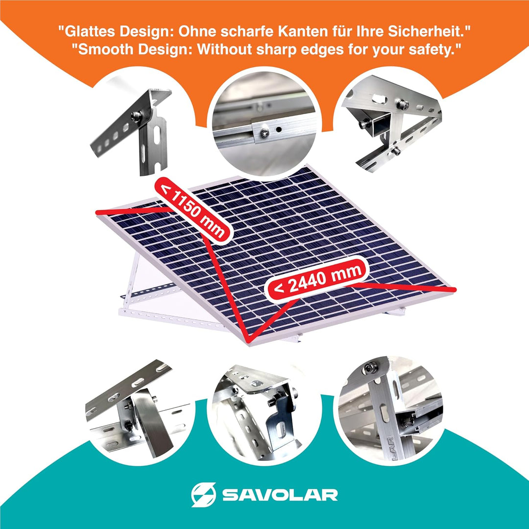 SAVOLAR Solarmodul Halterung 2 Stück, Aluminium & Edelstahl, Wandmontage, für Balkonkraftwerk bis 11