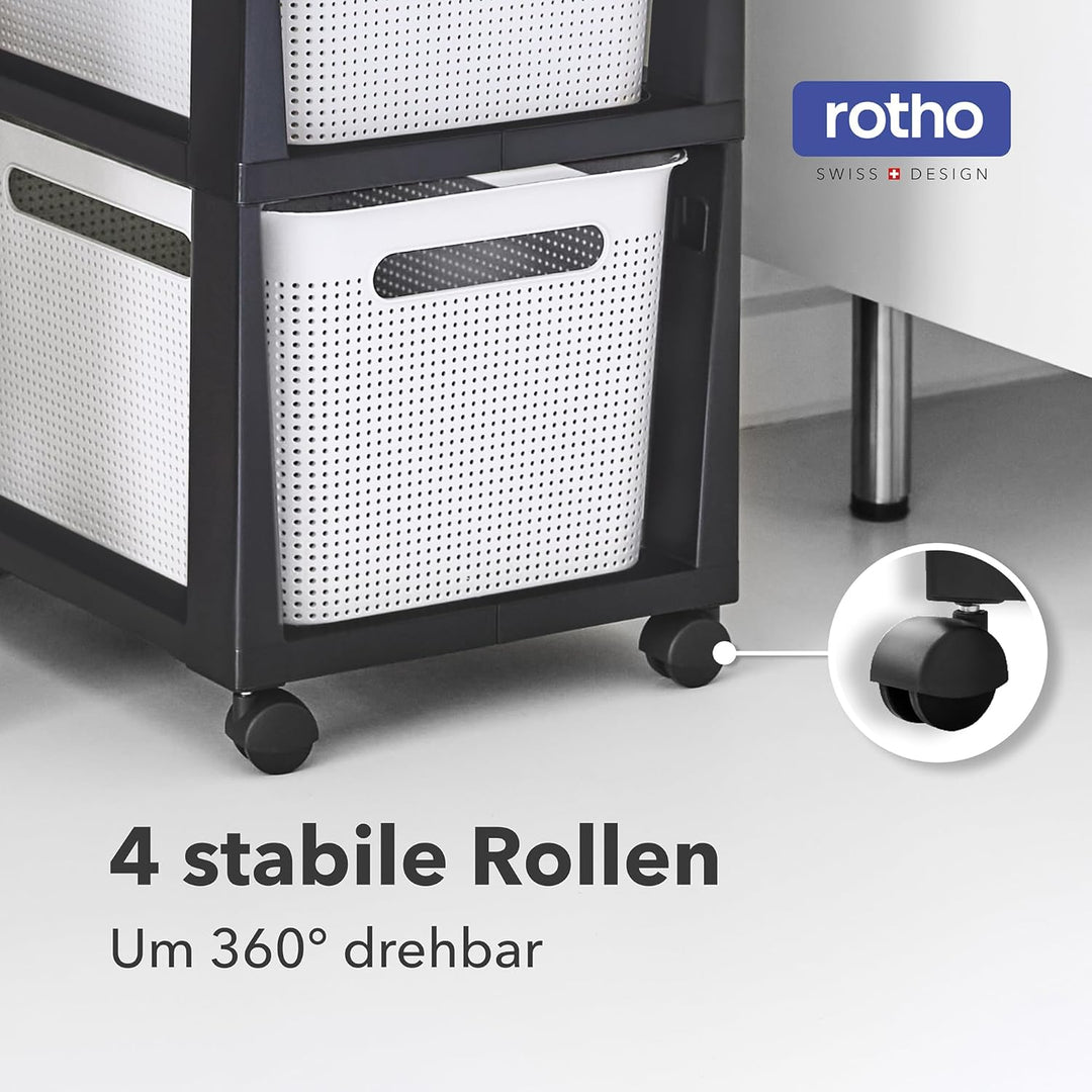 Rotho Brisen Rollcontainer mit 3 Schubladen, Kunststoff (PP recycelt), anthrazit, 3x16l (36,6 x 30,0