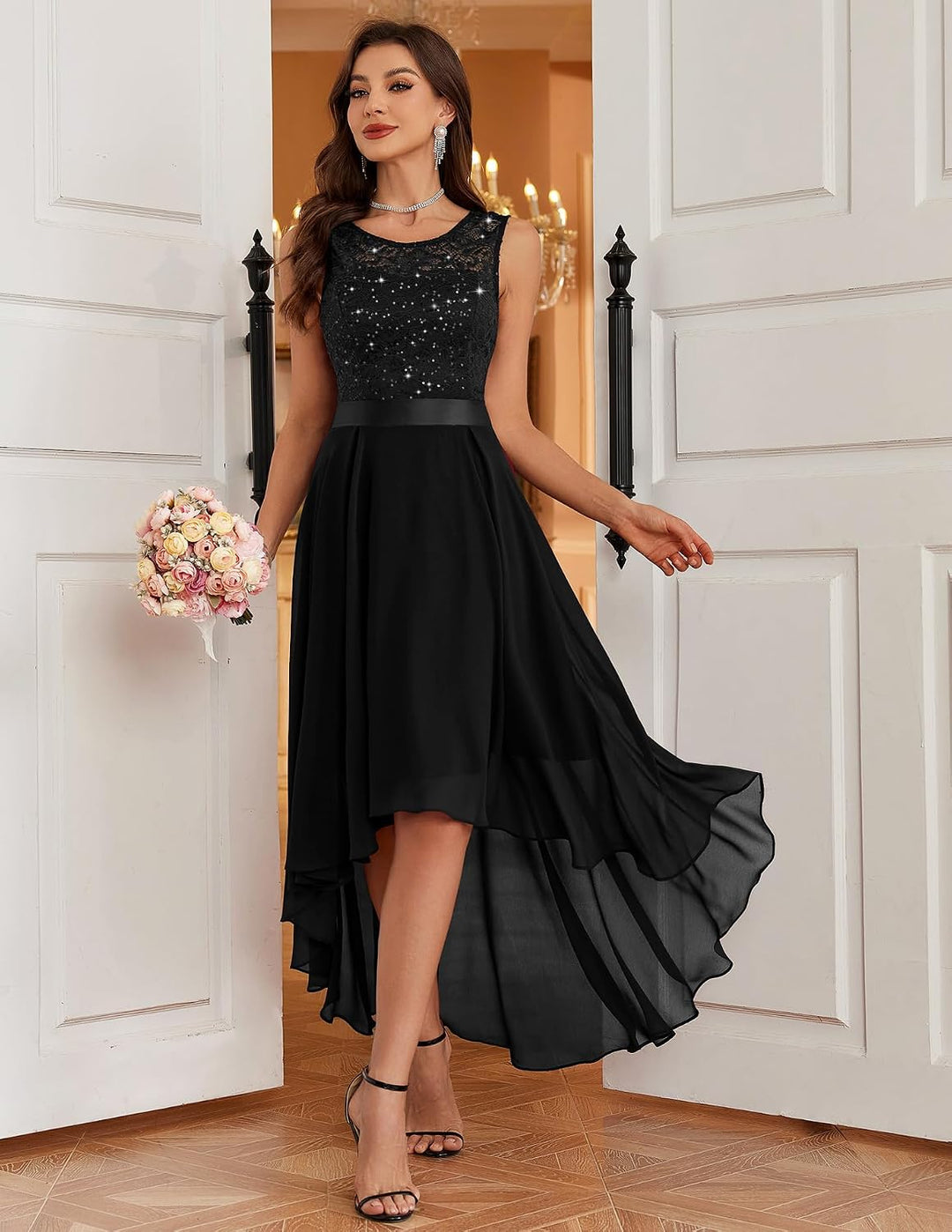 Berylove Damen Vokuhila Cocktailkleid Abendkleider Elegant für Hochzeit Festliche Kleider Ärmellos B
