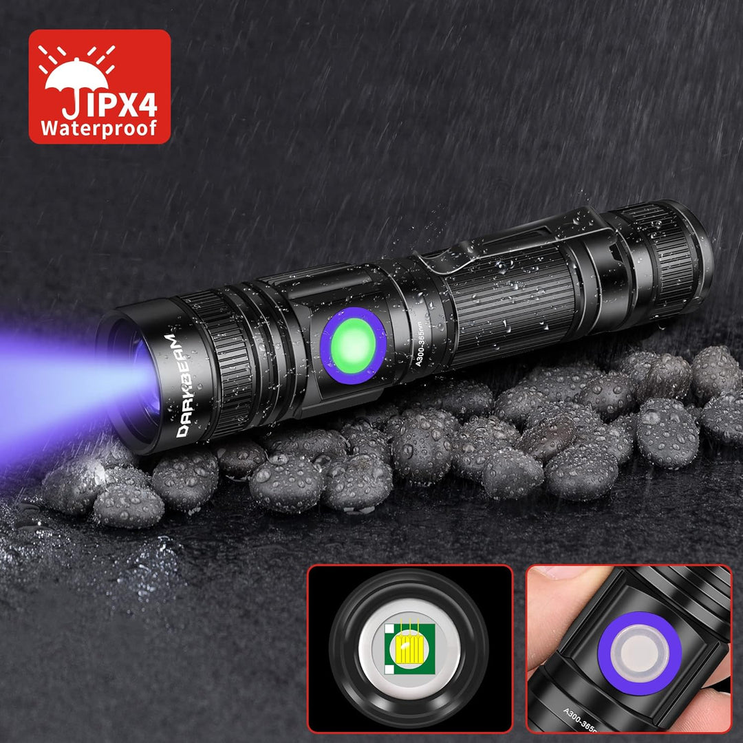DARKBEAM UV Taschenlampe Schwarzlicht Aufladbar, Woodsche Lampe Schwarzlichttaschenlampen Ultraviole