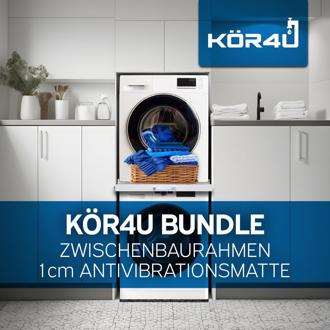 kör4u Premium Antivibrationsmatte 60x60x1cm & kör4u Zwischenbaurahmen weiss mit Ausziehplatte, Stahl