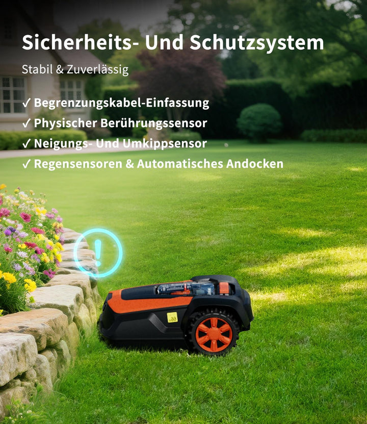 Mähroboter mit Begrenzungskabel 200 m für bis zu 1400 qm², Rasenmäher mit 47% Steigung, 22cm Schnitt