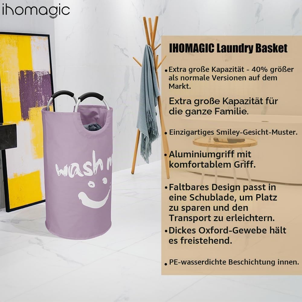 IHOMAGIC 115L Faltbare Wäschekörbe Wäschebehälter mit Aluminiumgriffen, Grosse Wäschesammler, Reise