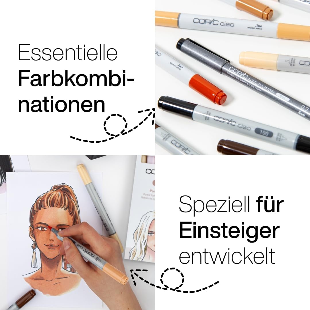 COPIC Ciao Marker Set 5+1 Portrait colours 2, Blisterpackung mit 5 Markern + 1 Multiliner 0,3 mm, fü