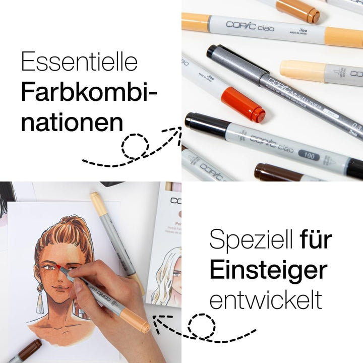 COPIC Ciao Marker Set 5+1 Portrait colours 2, Blisterpackung mit 5 Markern + 1 Multiliner 0,3 mm, fü