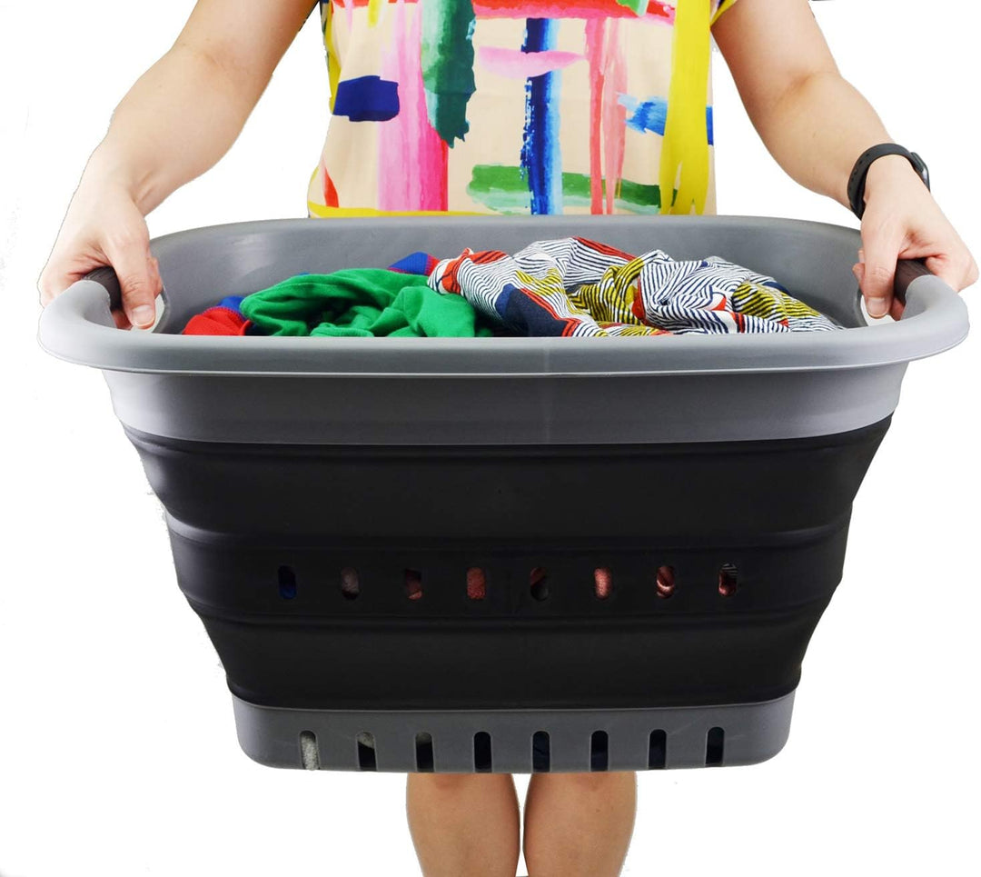 SAMMART 37L Collapsible Plastic Laundry Basket - Foldable Pop Up Storage Container/Organizer - Porta