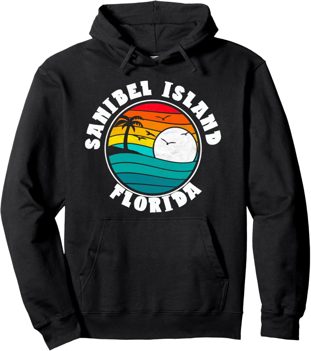 Sanibel Island Florida Distressed Vintage 80s Beach Retro Pullover Hoodie
