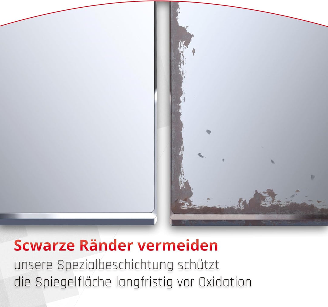 bijon Badezimmer-Spiegel ohne Rahmen, Hochglanzpolierte Kanten, Bad-Spiegel mit Befestigungsset, 90°