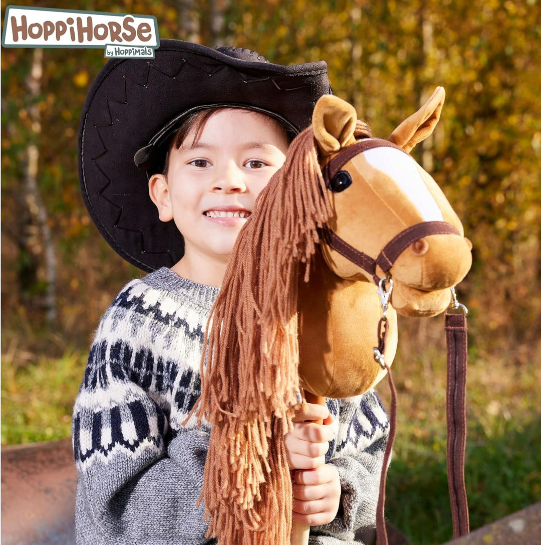 HOPPIHORSE Steckenpferd mit Trense - A3 - Hobby Horse mit Zügeln, Schultergurt, Schweif - hochwertig