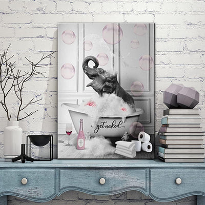 ZHONGYUTONG Badezimmer Wandbilder-Elefant in der Badewanne mit Rosa Blasen lustige Tiere Kunstdruck