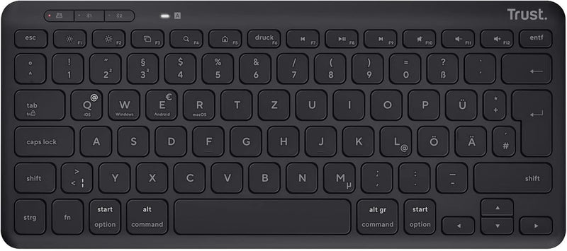 Trust Lyra Kompakte Bluetooth Tastatur, QWERTZ-Layout, 85% Recyclingkunststoff, Multi-Device Funktas