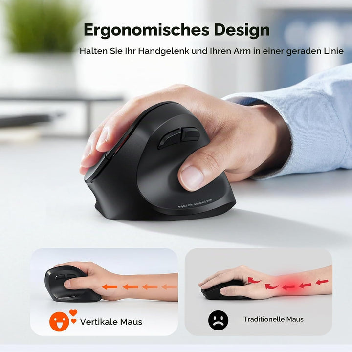 MEETION Neue ergonomische kabellose Maus, vertikale Bluetooth-Maus mit 3 Multi-Geräte-Kopplungen für