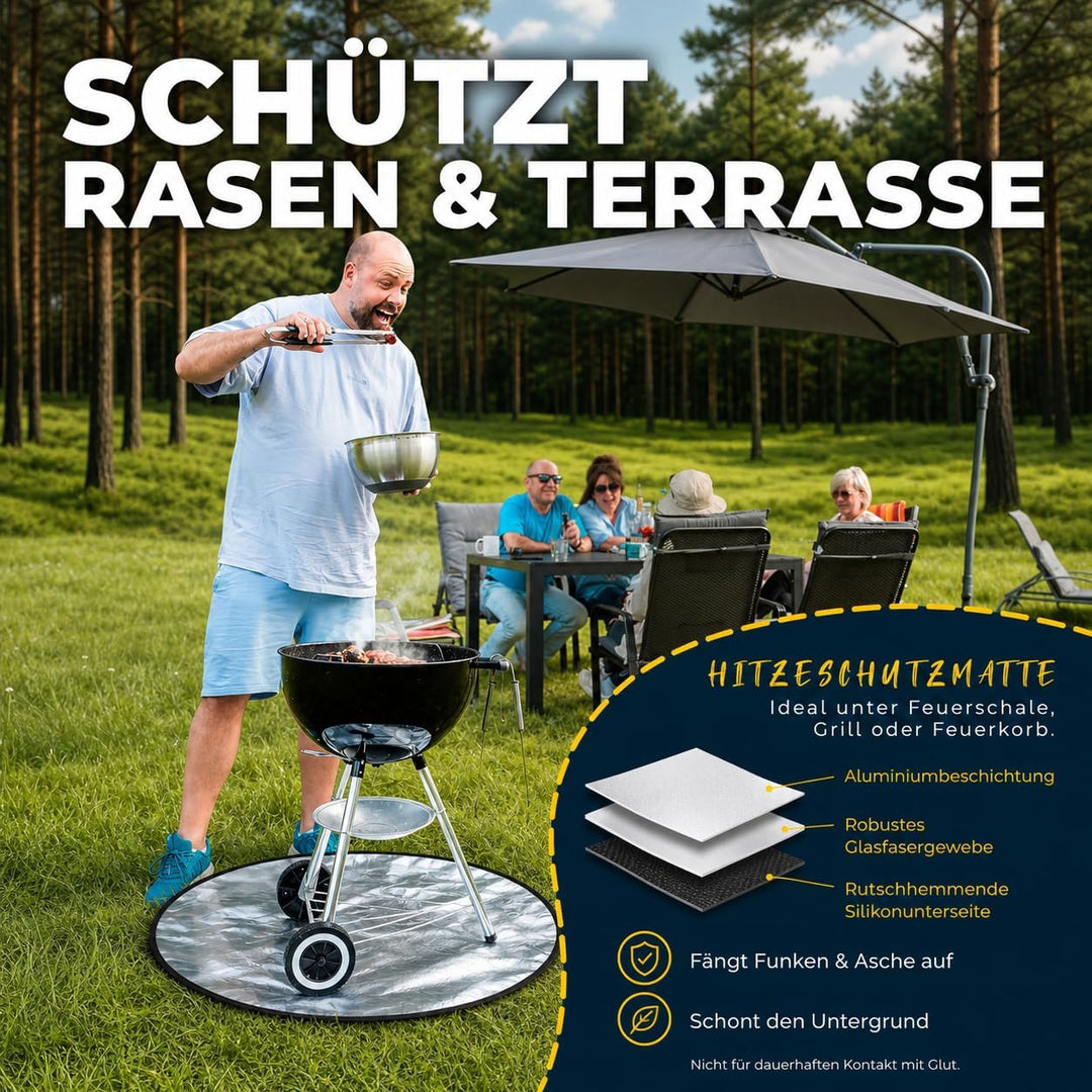 VATERLIEBE Feuerfeste Unterlage – Hitzebeständige Matte für Kohle & Asche – 100% Flammschutz – Für G