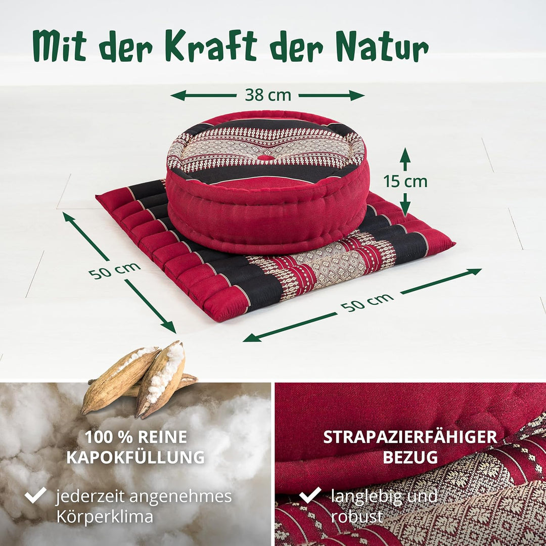 livasia Meditationsset L - Ø 38x15cm / Matte 50x50x4,5cm - Yogaset mit Kissen und Matte, Pouf, Yogam
