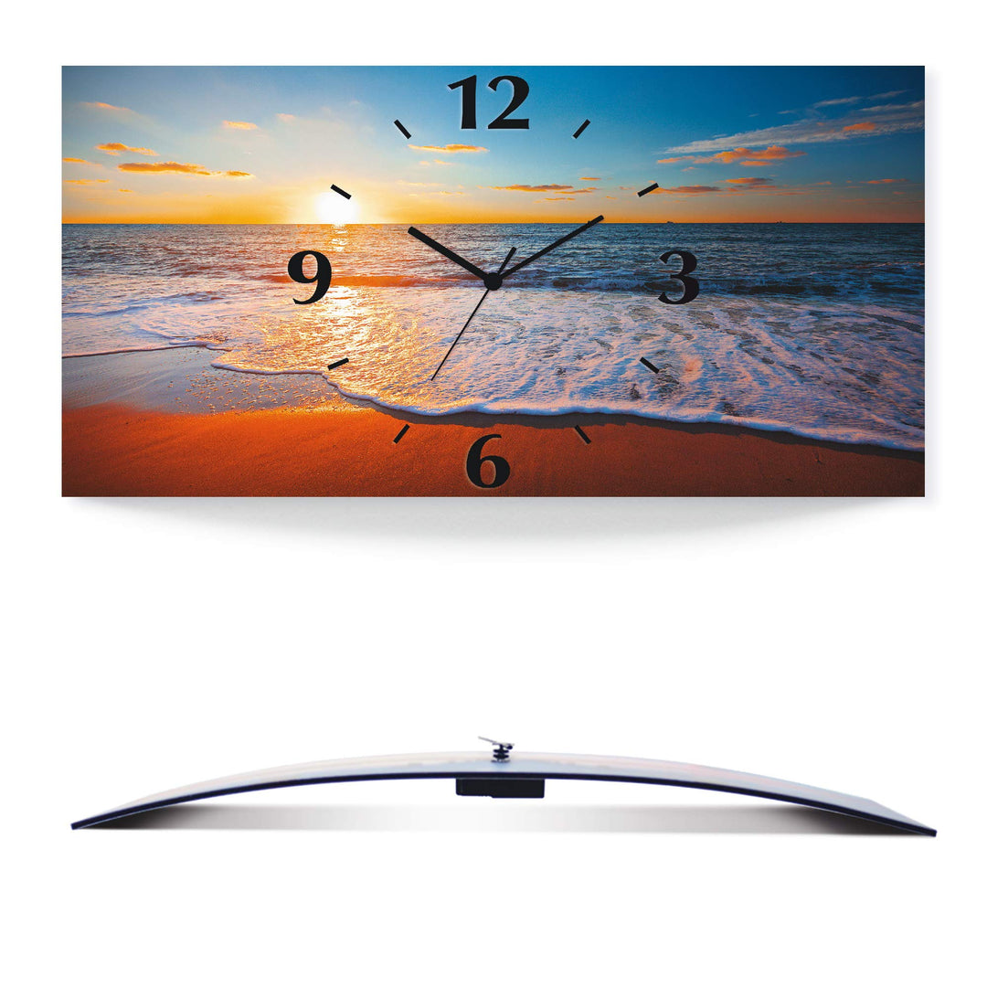 ARTLAND Wanduhr ohne Tickgeräusche Alu Quarzuhr 50x25 cm Rechteckig Lautlos Strand Meer Sonnenunterg