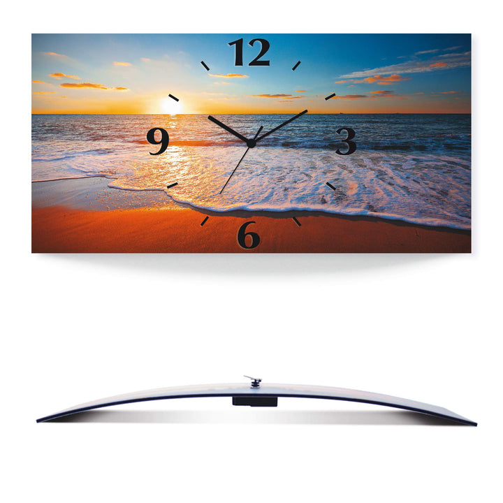 ARTLAND Wanduhr ohne Tickgeräusche Alu Quarzuhr 60x30 cm Rechteckig Lautlos Strand Meer Sonnenunterg