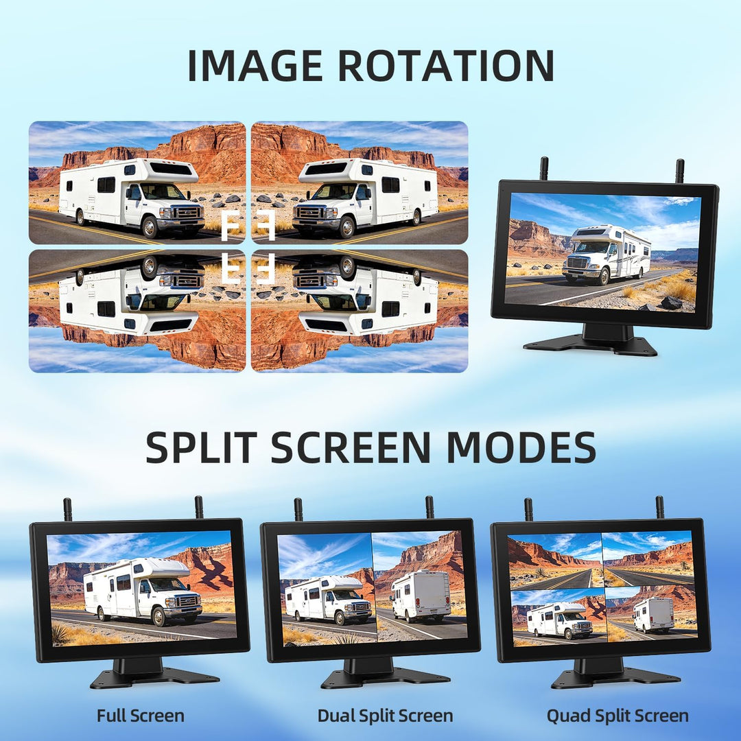 4 Magnetisch Solar Touchscreen Rückfahrkamera Kabellos, HD1080P, 9'' Loop Aufnahmemonitor, kabellose