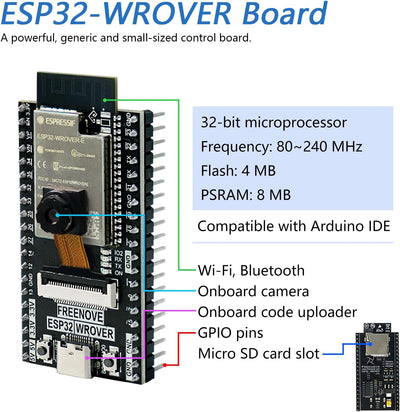 FREENOVE Ultimate Starter Kit for ESP32-WROVER (Included) (Compatible with Arduino IDE), Onboard Cam